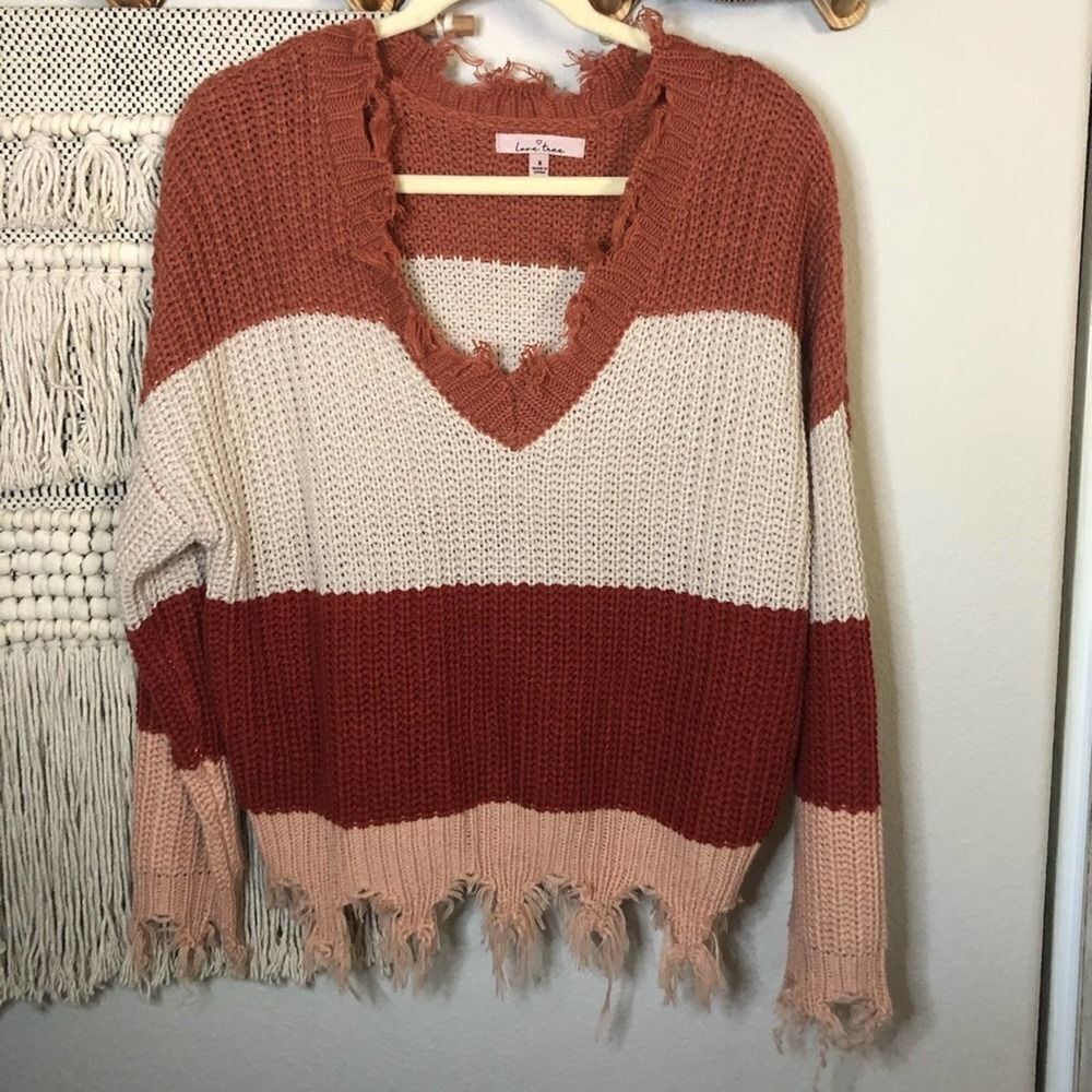 Love Tree Color-Block Distressed Varsity Sweater M View 2